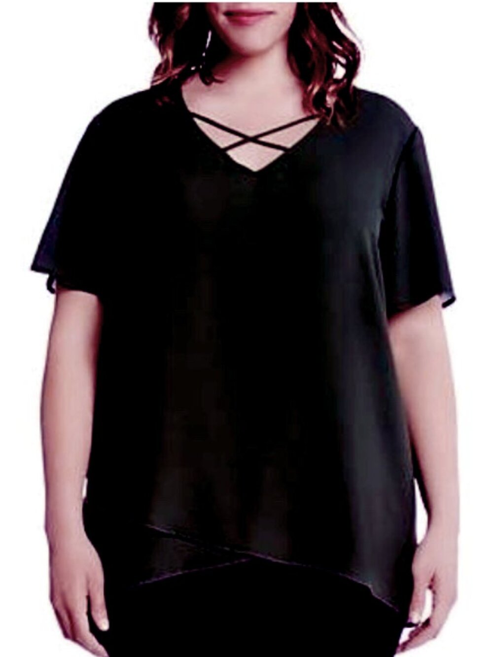 Karen Kane Criss Cross Top Black Size 1X